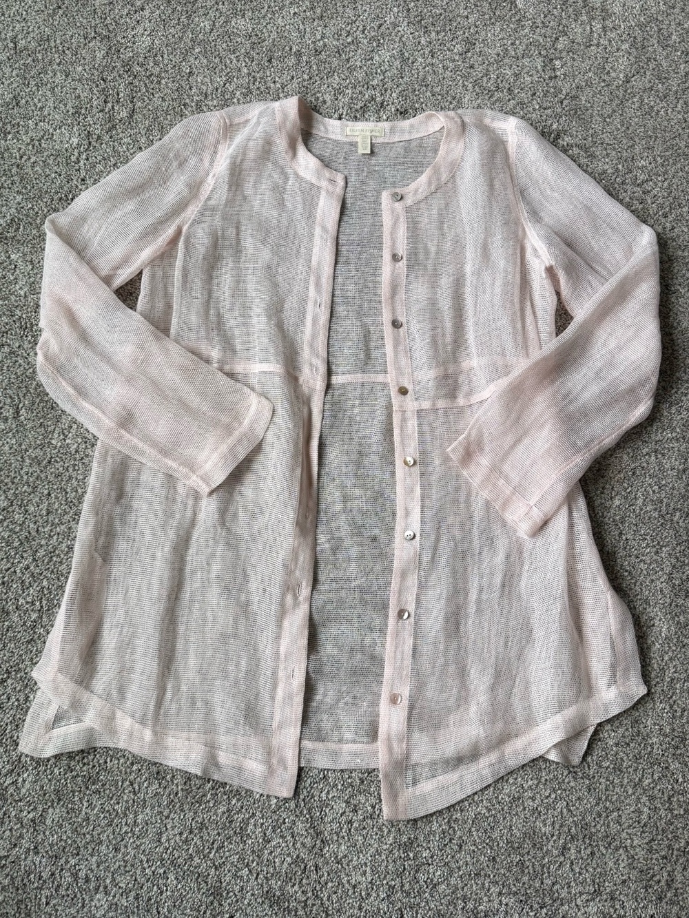 Eileen Fisher Organic Linen Sheer Lightweight Button-Front Cardigan - Pale Blush